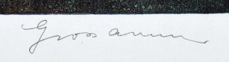 Gross Arnold (1929-2015): Búcsú a nyártól. Fakszimile grafika, papír, jelzett, üvegezett keretben, 1...