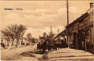 Párkány, Parkan, Stúrovo; Fő utca háttérben az esztergomi Bazilika. Vasúti levelezőlapárusítás 9082. / main street