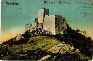 Temetvény, Hrádok (Pöstyén, Piestany); Temetvény vár. Schulz Ignác kiadása / Hrad Tematín / castle ruins (Rb)