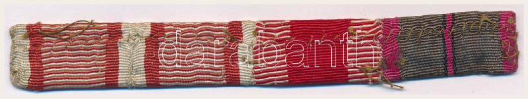 ~1914-1918. 4db szalagsáv összevarrva, közte "Vitézségi Érem", "Károly Csapatkereszt&...