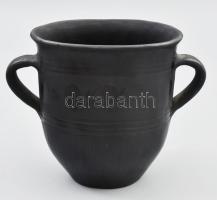 Karcagi feketekerámia váza, jelzéssel, hibátlan, m: 15 cm
