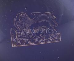 Murano Archimede Seguso királykék üveg kínáló, jelzéssel, kis kopással, d: 19 cm, m: 8 cm