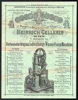 1898 Heinrich Cellerin vízpumpa reklám nyomtatvány, Nagypénteki református társaság adománykérő levele, Rózsa Kálmán kamattáblázatok, Kanitz és fiai, Pleitz kiadó stb reklám nyomtatványok