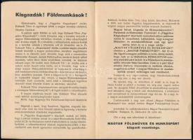 cca 1930 Kiáltvány a Magyar Földműves és Munkásnéphez 4 oldalas nyomtatvány
