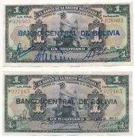 Bolívia 1929. 1B Banco Central De Bolivia felülbélyegzéssel (2xklf) T:XF Bolivia 1929. 1 Boliviano with Banco Central De Bolivia overprint (2xdiff) C:XF  Krause P# 112