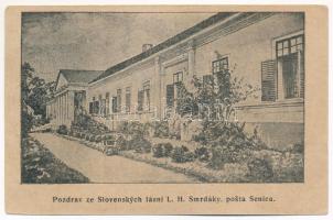 1922 Büdöskő-fürdő, Smrdáky Kúpele, Szmrdák (Szenice, Senica); Radioaktívne sirnaté a solné liecivé kúpele pri Senici, posta Senica / Radioaktív kénes és sós gyógyfürdő / Radioactive sulfur and salt spa, bath, villa (EB)