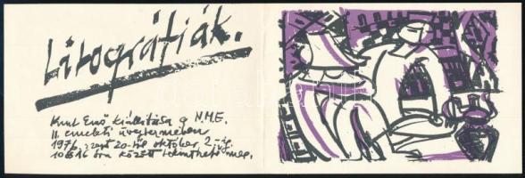 Kunt Ernő (1920-1994): Litográfiak c. 1976-os kiállításának meghívója 4 db. Linómetszet, papír, egyik autográf felirattal 14x9 cm