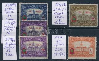 1928 Nagykőrös város 5 db klf illetékbélyeg (19.250)