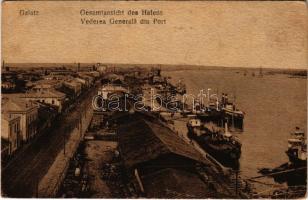 Galati, Galatz; Gesamtansicht des Hafens / Vederea generala din Port / port, steamships (EB)