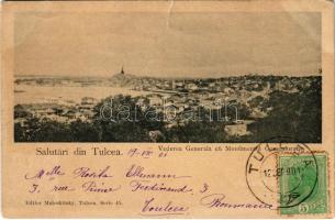 1901 Tulcea, Tulcsa, Tulcha; Vederea generala cu Monumentul Comemorativ / general view (tear)
