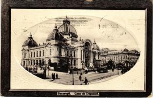 1912 Bucharest, Bukarest, Bucuresti, Bucuresci; Casa de Depuneri / street view, horse-drawn tram (EK)