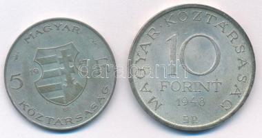 1947. 5Ft Ag "Kossuth" + 1948. 10Ft Ag "Széchenyi" T:F,XF patina Adamo F8.1, EM2