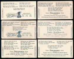 Cca 1910 Stollwerck 6 DB kártya "Mikor kaphat a gyermek csokit?" kemény reklámpapír