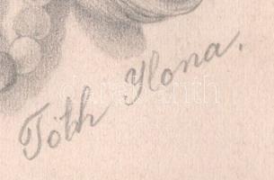 Tóth Ilona jelzéssel, XIX. sz. vége/XX. sz. eleje: Divatos női hajfonat. Ceruza, papír, kartonra kas...