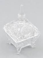 Ólomkristály négyoldalas bonbonier, jelzés nélkül, hibátlan, m: 18 cm