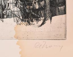 Rékassy Csaba (1937-1989): Tokaj ostroma 1704. Rézkarc, papír, jelzett, paszpartuban. Foltos. 19,5×2...