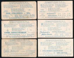 Cca 1910 Stollwerck 6 DB kártya különböző sportpkról (lóverseny, tennisz, bicikli, stb), keménylapos...