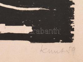 Kunt Ernő (1920-1994): Udvarok, 1959. Fametszet, papír, jelzett. Kartonra kasírozva, 40×58 cm