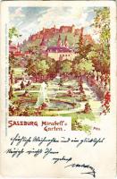 1922 Salzburg, Mirabell Garten / park, fountain. Salzburger Künstler-Postkarte Nr. 3. s: Mell (small tear)