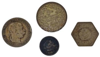 Vegyes: Ausztria 1893. 1K Ag &quot;Ferenc József&quot; + Egyiptom 1944. 2q Ag &quot;Farouk&quot; + Libanon 1952. 50p Ag + Mexikó 1925. 10c Ag T:VF,F patina Mixed: Austria 1893. 1 Krone Ag &quot;Franz Joseph&quot; + Egypt 1944. 2 Qirsh Ag &quot;Farouk&quot; + Lebanon 1952. 50 Piastres Ag + Mexico 1925. 10 Centavos Ag C:VF,F patina