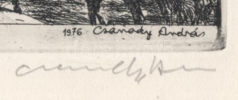 Csanády András (1929-): A bonchidai csata, 1704. Rézkarc, papír, jelzett. Lapszéli apró folttal. 20x...