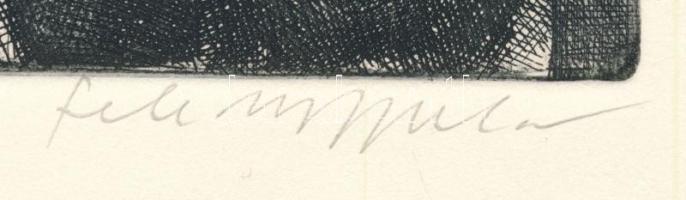 Feledy Gyula (1928-2010): Mányoki Rákóczi udvarában. Rézkarc, papír, jelzett. 20x29 cm