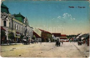 Torda, Turda; Piactér, Salamon Jakab, Fülöp Mór üzlete, Korona szálloda / market square, shops, hotel (EM)