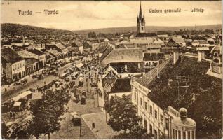 1923 Torda, Turda; Vedere generala / látkép, piac, üzletek / general view, market, shops (EK)