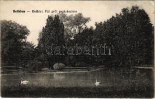 Bethlen, Beclean; Bethlen Pál gróf kastélyának park részlete. Kajári István kiadása / castle park (EK)