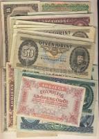 70 db klf magyar bankjegy 1852-től gulden, korona-, pengő-, forint-időszakból jobbakkal, Adamovszky-katalógus alapján rendezve, variánsokkal T:II,II/III,III