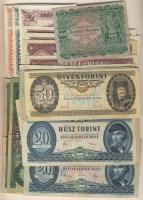 73 db klf magyar bankjegy 1852-től, gulden, korona-, pengő-, forint-időszakból jobbakkal, Adamovszky-katalógus alapján rendezve, variánsokkal T:II,II/III,III