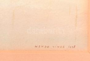 Hende Vince (1892-1957): Dunapart uszállyal, Budapest, 1938. Akvarell, papír, jelzett, paszpartuban,...