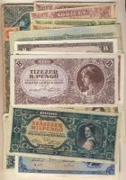 73 db klf magyar bankjegy 1852-től, gulden, korona-, pengő-, forint-időszakból jobbakkal, Adamovszky...