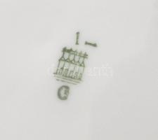 Zsolnay virágmintás nagytányér szett, matricás, jelzéssel, kopással, m: 24 cm