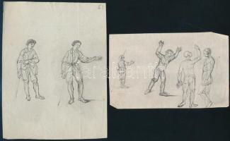Jelzés nélkül, XVIII./XIX. sz. erdélyi művész, 3 db rajz: Alaktanulmányok. Tus, papír. 9,5x15, 17,5x...