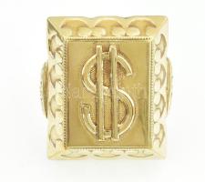 Arany (Au) gyűrű, dollár jel díszítéssel, 34x26 mm, jelzett, nettó: 16 g