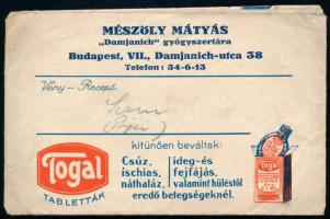 Mészöly Mátyás "Damjanich" gyógyszertára receptboríték