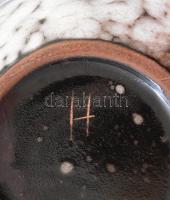 Hódmezővásárhelyi retró egyszálas váza, mázas kerámia, jelzéssel, hibátlan, m: 29 cm