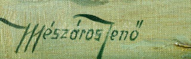 Mészáros Jenő (1883-?): Balatoni vitorlások Tihanynál. Olaj, vászon, jelezve balra lent. Dekoratív f...