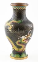 Keleti stílusú sárkánymintás tűzzománcos váza, jelzés nélkül, minimális kopással, m: 20 cm