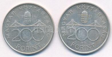 1993. 200Ft Ag "MNB" + 1994. 200Ft Ag "Deák" T:XF ph. Adamo F13, F13.1