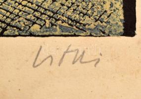 Litkei József (1922-1988): Vitorlások (Balatoni kikötő). Színes linómetszet, papír, jelzett 26,5x39 ...