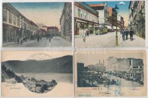 21 db RÉGI történelmi magyar város képeslap vegyes minőségben: pár szecessziós, vasutak, étterem, piac, villamos / 21 pre-1945 Historical Hungarian town-view postcards in mixed quality: some Art Nouveau, railways, restaurants, markets, trams