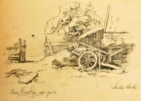 1895 Leskó Béla Malom, állatok, tanya 5 db életkép. Ceruza. papír. Jelzett 37x26 cm