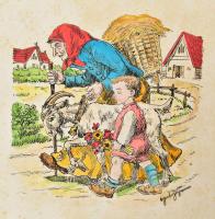 6 db akvarell és nyomat vegyes témákkal. kb 25x32 cm