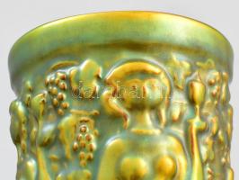 Zsolnay eozin mázas pohár női alakokkal. Jelzett, hibátlan 15,5 cm