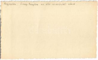 Nagyszeben, Hermannstadt, Sibiu; Evangélikus templom az alsó városrészből nézve, villamossín, autóbu...