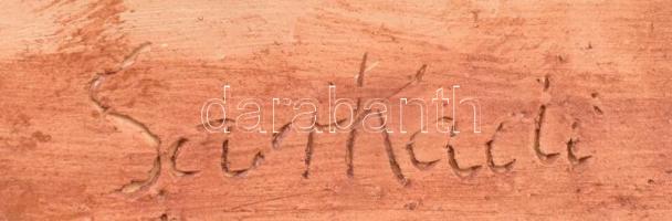 Sarkadi retró absztrakt falikép, mázas kerámia, hátoldalán jelzett és Iparművészeti Vállalat címkéjé...