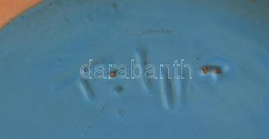 Kékmázas kerámia kaspó, jelzéssel, d: 22 cm, m: 14,5 cm