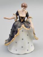 APRO porcelán hölgy figura. Kézzel festett, jelzett, kis kopással 18 cm